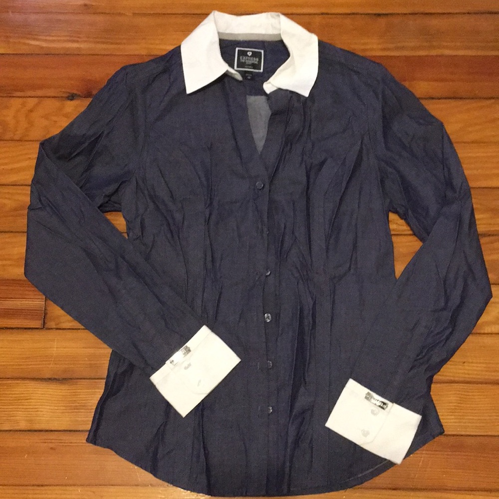Express essential denim white collar blouse